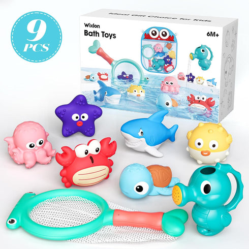 1-3, Set 6-12 Mold Free Baby Bath Toys for Toddlers No Hole Ocean Animal Bathtub with Mesh Organizer, Sensory Water