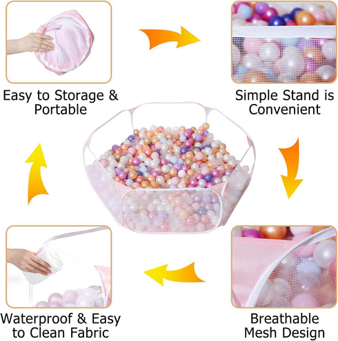 Kids Ball Pit Large Pop Up Play Tent for Toddlers Girls Boys for Indoor Outdoor Baby Playpen with Carry Tote (Pink)