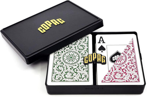Copag 1546 Design 100% Plastic Playing Cards, Bridge Size Green/Burgundy (Jumbo Index, 1 Set)