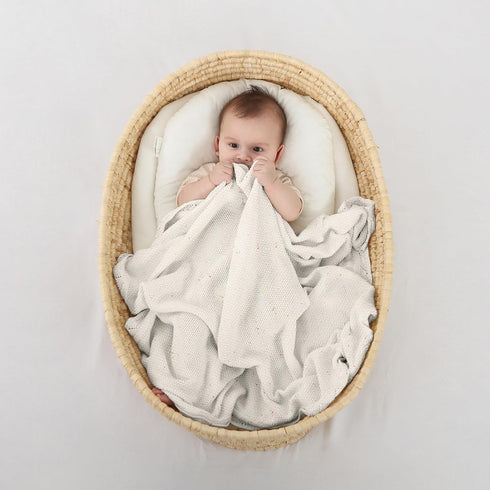 Knitted Baby Blanket, 100% Cotton Receiving Swaddle Crib Stroller Blanket, Shower Gift for Newborns, 40 x 31 (Oatmeal