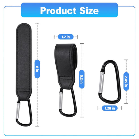 NxeAnnQi 4 Pack Premium Non-Slip Stroller Hooks, Adjustable Carabiner Clips, Multifunctional Baby Stroller Accessories
