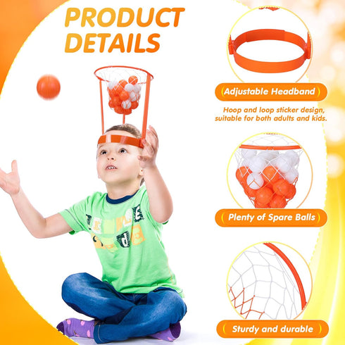 HyDren Head Hoop Basketball Party Game Set - Portable Adjustable Net Headband with Balls for Indoor Outdoor Fun