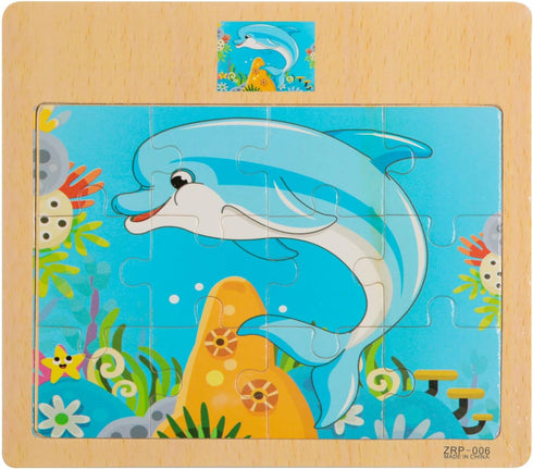 Wooden Jigsaw Puzzles Set - 12 Piece Colorful Educational Sea Animals for Kids 2-5 (4 Puzzles)
