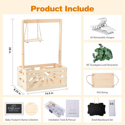 8 1 Closet, In Wooden Baby Shower Crate Baby Basket with Handle Footprint Kit for Baby Shower Gifts, Baby Shower Wooden