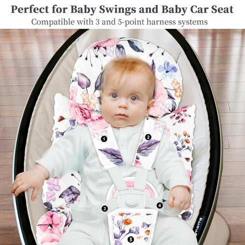 3 3 1 3D Pea Pod Infant Car Seat Insert with Strap Covers, in Reversible Floral Baby Car Seat Head Support for Newborn