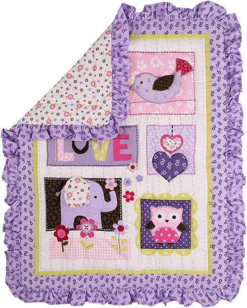 CribMATE 1 Nursery Crib Quilted Comforter PC Baby Girl Baby Boy Crib Quilt/Comforter Baby Gift Idea (Purple Elephant)