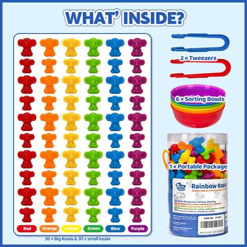 Counting Toys for Toddlers, Rainbow Koala Counters with Sorting Bowls for Preschool Learning Supplies