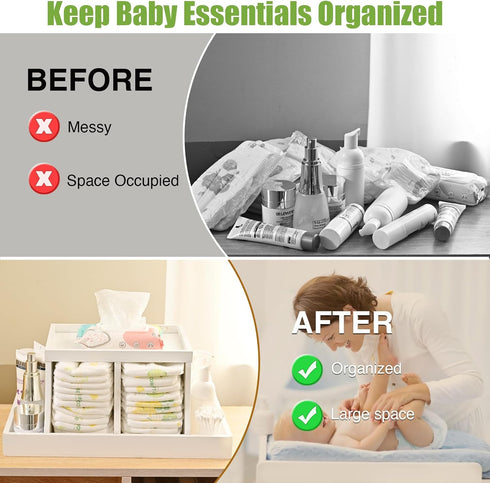 Diaper Caddy Organizer, Wooden Diaper Storage for Nursery, White, Rectangular Size