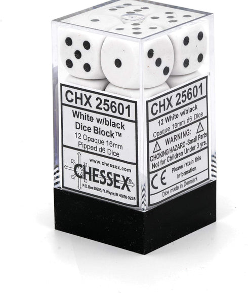 Chessex CHX25601 Dice-Opaque - 12D6 White/Black Set, One Size, Multicolor