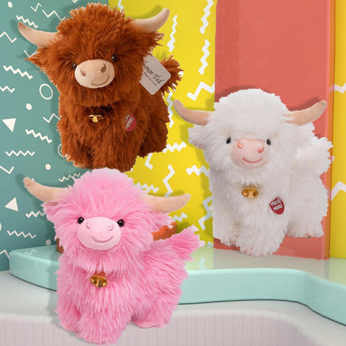 Crazy Dancing Singing Funny Highland Cow Stuffed Animals, Interactive Scottish Highlander Cattle Musical Valentines Day