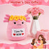 Pink Axolotl Plush Stuffed Animal Salamander with Flower Crown and Heart Embroidered I Love You Mom,Gifts