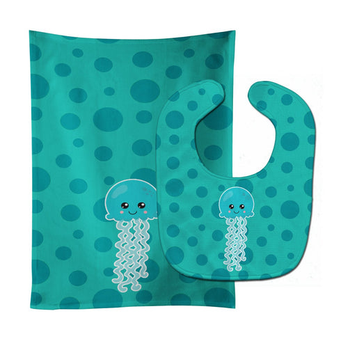 Caroline's Treasures Ocean Jellyfish Blue Baby Bib & Burp Cloth, Multicolor, Large
