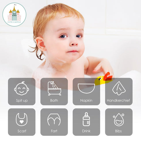 Cute Castle 12 Pack 12'' 12'' 100% Muslin Baby Washcloths - Large by - Ultra Soft Cotton - Super Absorbent Burp Cloths