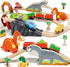 Lehoo Castle Wooden Train Set - Dinosaur Train Set for Toddlers 2-4,