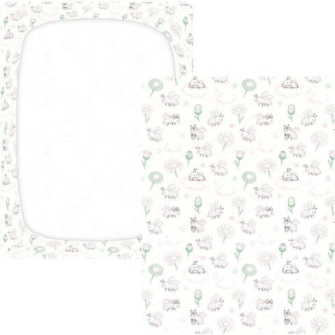 miaozhen 1 Pack 52x28 Cotton Baby Crib Sheets Comfy Breathable Pink and Green Daisy Flower and Bee Toddler Mattresses