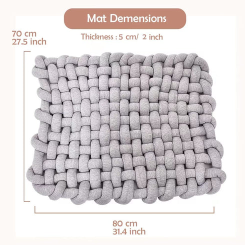 Tummy Wonder Space Knotted Braided Plush Mat, Baby Infant Newborn Time Playing Nursery Rug Knot Floor Cushion, Handmade