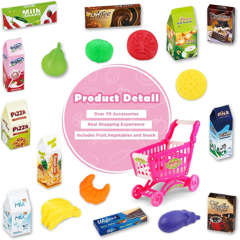 65 Playset deAO Kids Shopping Cart Trolley for Groceries Toddlers Food Fruit Vegetables Pretend Play Food Role Play