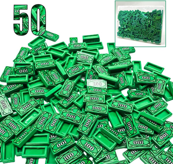 ARBTOTCE 50PCS 100 Dollar Bill Bank Cash Minifigure, Green Money Tile Accessories for