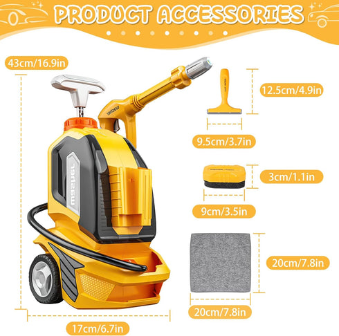 deAO Kids Clean Car Wash Toy,Car Washer with Scraper Sponge Towel,Rag,Toddler Pretend Play Tools Role Playing Toy