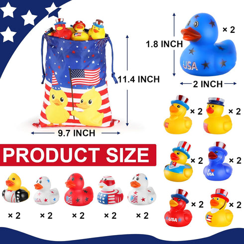 24 SCIONE Patriotic Rubber Ducks - Pcs Independence Day Novelty Funny Squeeze Baby Shower Bathtub Ducks for Fourth