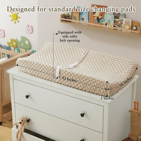 Homiest 2 Pack Changing Pad Cover, White + Beige Changing Table Sheets, Ultra Soft Fleece Minky Dot Fabric, Breathable