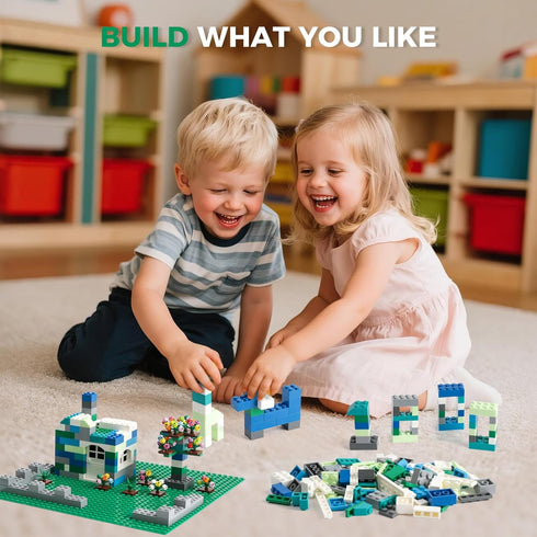 1800Pcs Set Building Bricks, Classic Bulk Small Blocks, Classic Building Bricks Basic Building Blocks(Blue Green White)