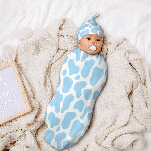 Pink Cow Print Newborn Baby Swaddle Blanket - With Beanie Hat Baby Receiving Blanket Wraps Gifts For Boys Girls Infant