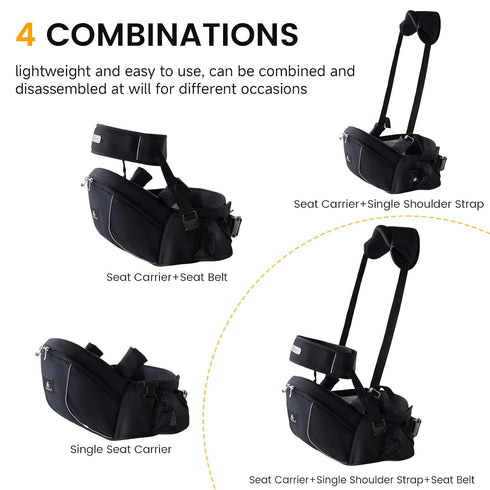 Ergonomic Baby Hip Carrier-Baby Waist Stool with Adjustable Strap and Chest Harness Huge Storage Enhanced Lumbar