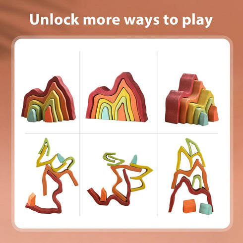 Wooden Rainbow Stacking Toy, Montessori Geometry Educational Stacking Game for Kids Baby Toddler (Volcano)