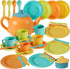 BUYGER Kids Play Kitchen Toy Accessories Tea Party Set - Cookware Utensils Dishes for Little Girls Ages 3-5