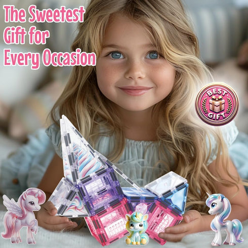 Unicorn Toys for Girls Age 4-6, Magnetic Tiles Frozen Toys, Building Blocks for Ages 3-8