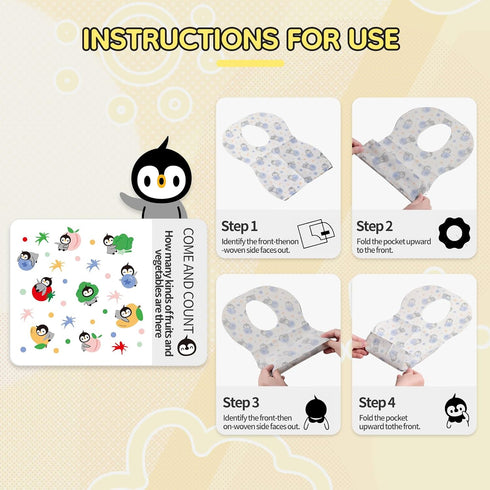 24 Pack 13.78x 9.45 (24pcs Disposable Feeding Bibs, Individual for Baby & Kids -Adjustable Adhesive Tabs, Toddler Bibs
