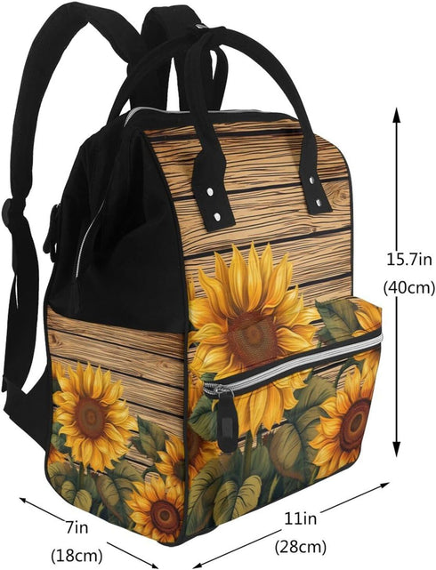 HCBPWVQA Backpack Daypacks Backpack Mommy Paint Wooden Board Sunflower Diaper Bag with Changing Pad and Pacifier