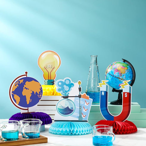 Fainne 9 Pieces Science Party Decorations Science Theme Honeycomb Centerpieces 3D Table Decorations Table Toppers for Science Party Chemistry Party Supplies Lab School Decorations, 9 Styles