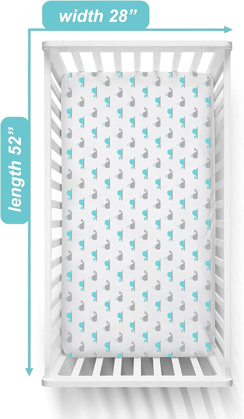 American Baby Company Fitted Crib Sheet, 28" x 52", Soft Breathable 100% Cotton Jersey Sheet, Aqua Whales for Crib and