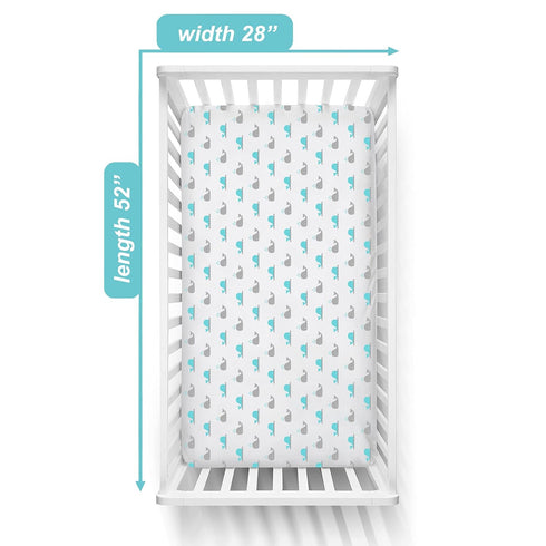 TL Care Fitted Crib Sheet 28" x 52", Soft Breathable Cotton Jersey Sheet, Aqua Whale for Crib & Toddler Bed