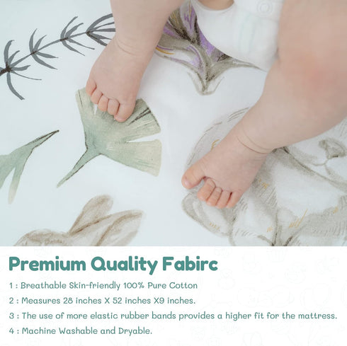 2 Pack 28" 52" TCBunny Premium Fitted Baby Crib Sheets for Standard Crib Mattress - Ultra-Soft Cotton, Stylish Rabbit