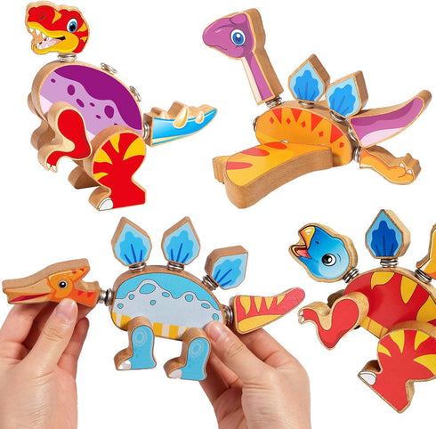 HUZU 3-5, 5-8, Dinosaur Building Blocks, Wooden Dino Snap Blocks, Snap Dinosaur Toys for Kids Fine Motor Skills STEM