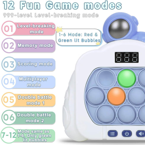 12 3-12 Quick Push Pop Fidget Toys for Kids & Adults, Game Modes Upgraded Light Up Fast Push Bubble Handheld Toy
