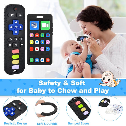 GUIGUZHJ 3-6 12 Teether Toys, Teething Relief Teethers Toys for Babies Months, Play Phone Remote Control Keyboard Toy