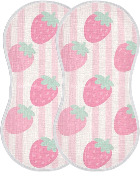tplaotee 22x11in Cute Pink Strawberries Cotton Muslin Baby Burp Cloths Easy Care wash rag for Babies boy and Girl