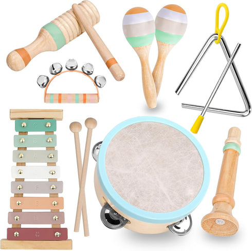 Raimy Musical Instruments Set - Neutral Colors Wooden Montessori Toys, Modern Boho Xylophone for Kids