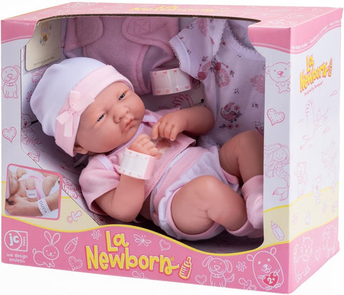 8 Set 14" 2+ piece Layette Baby Doll Gift | JC Toys - La Newborn Nursery | Life-Like Doll w/ Accessories | Pink | Ages