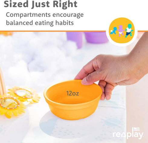 Re-Play 12 Oz. Toddler Bowls for Snack and Everyday Dining - Set of 3, Dishwasher & Microwave Safe - Aqua Asst. Plus
