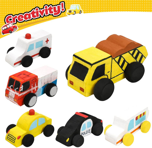 12 Pieces Unfinished Wooden Cars, Wood DIY Car Toys, Painting Crafts Kit for Student Family Activities