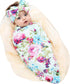 Galabloomer Receiving Blanket and Headband Set, Flower Print Baby Swaddle Blankets