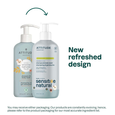 ATTITUDE 2-in-1 Shampoo and Body Wash for Baby, EWG Verified, Hypoallergenic Plant- and Mineral-Based Ingredients, Vegan and Cruelty-Free Products for Sensitive Skin, Unscented, 16 Fl Oz