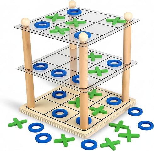 Trozihn 3D Ultimate Wooden Tic Tac Toe Board Game Classic XO Strategy Game