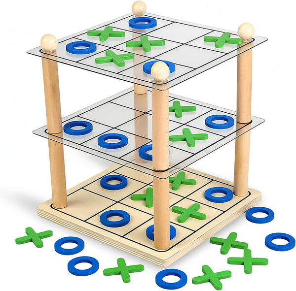 Trozihn 3D Ultimate Wooden Tic Tac Toe Board Game Classic XO Strategy Game