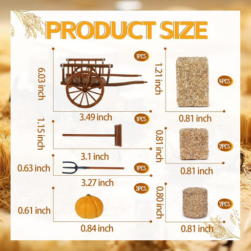 14Pcs Mini Hay Bales Set, Miniature Farming Cart Straw Hay Figure Miniatures for Western Party Decoration